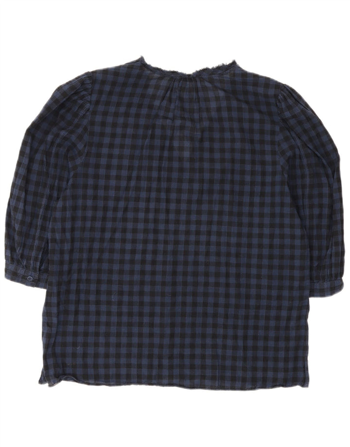 Blusa feminina Jigsaw manga 3/4 Reino Unido 12 algodão guingão azul médio