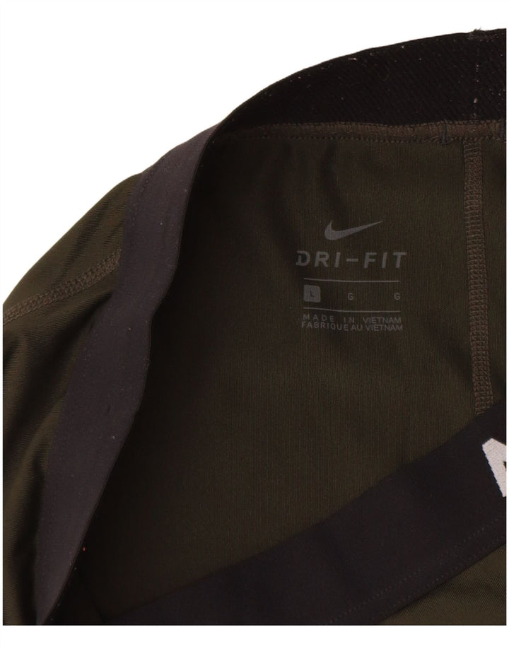 Leggings femininas Nike Dri Fit Graphic UK 14 grandes cáqui poliéster