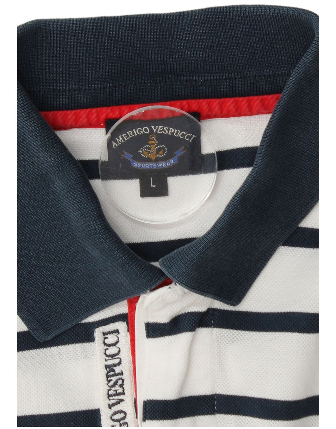Camisa polo masculina de rugby Amerigo Vespucci grande listrada branca