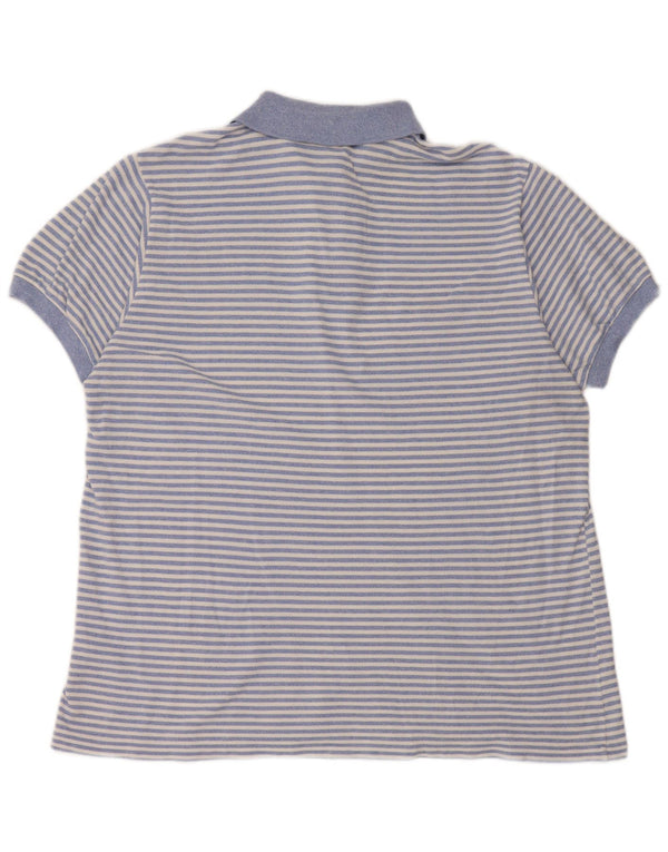 Camisa polo masculina Lacoste tamanho 6 XL algodão listrado azul