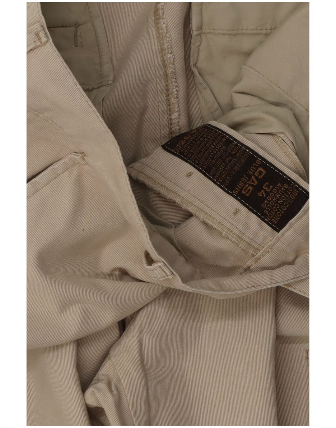 Calça cargo masculina reta a gás W34 L32 algodão bege