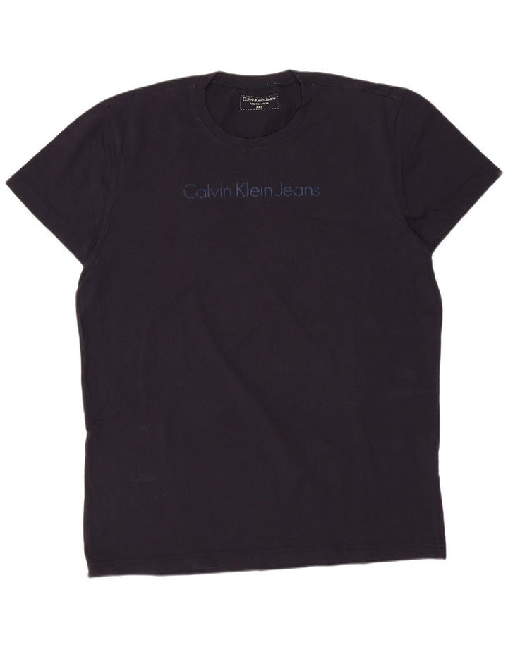 CALVIN KLEIN JEANS Camiseta gráfica masculina Top 2XL algodão azul marinho