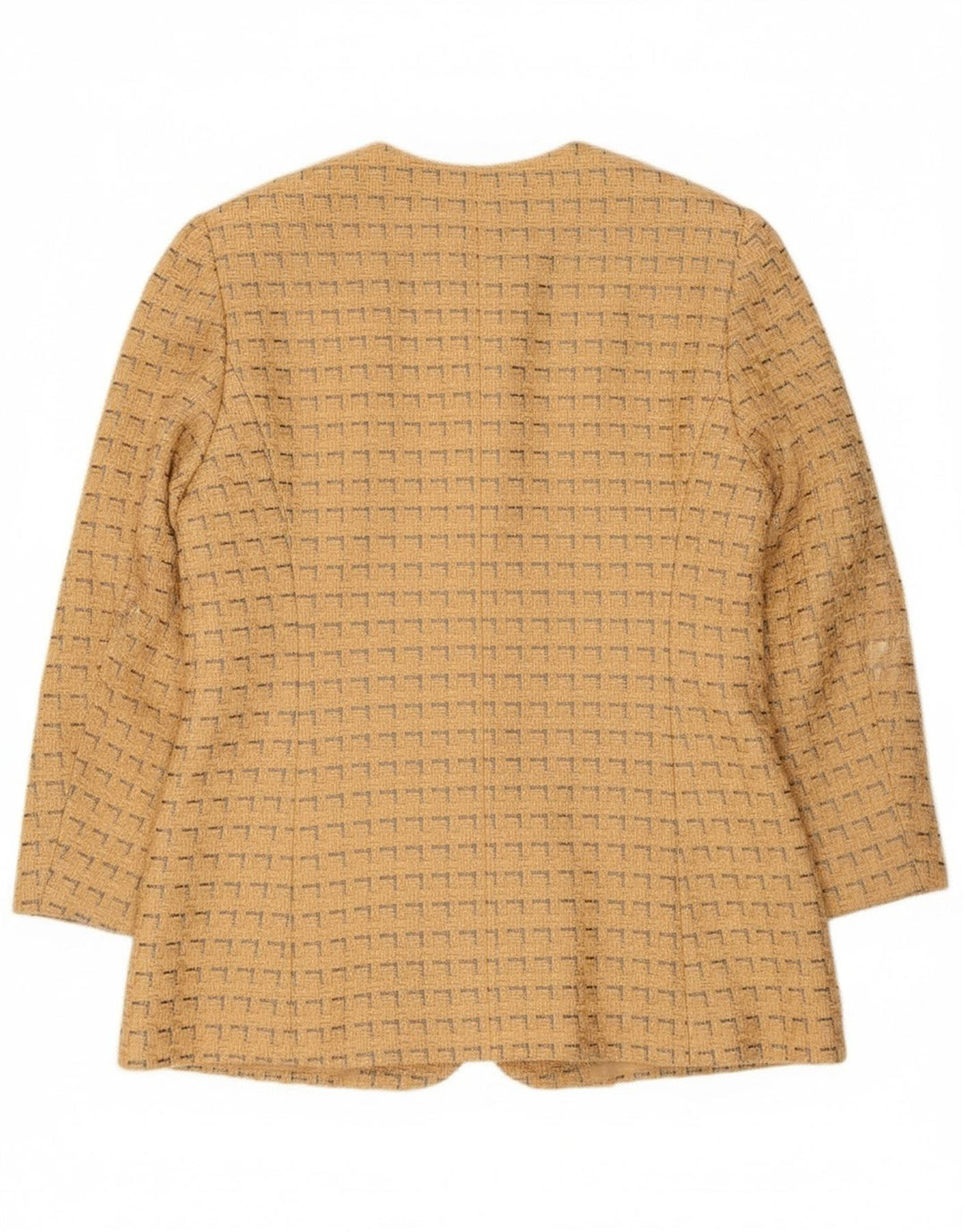 Jaqueta blazer feminina Jaeger com 5 botões Reino Unido 12 algodão geométrico amarelo médio