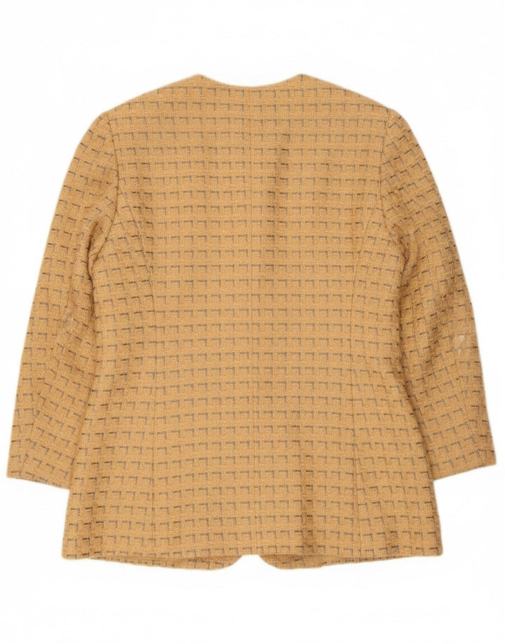 Jaqueta blazer feminina Jaeger com 5 botões Reino Unido 12 algodão geométrico amarelo médio