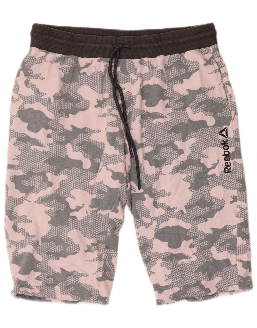 Shorts esportivos femininos REEBOK UK 14 poliéster camuflado cinza médio