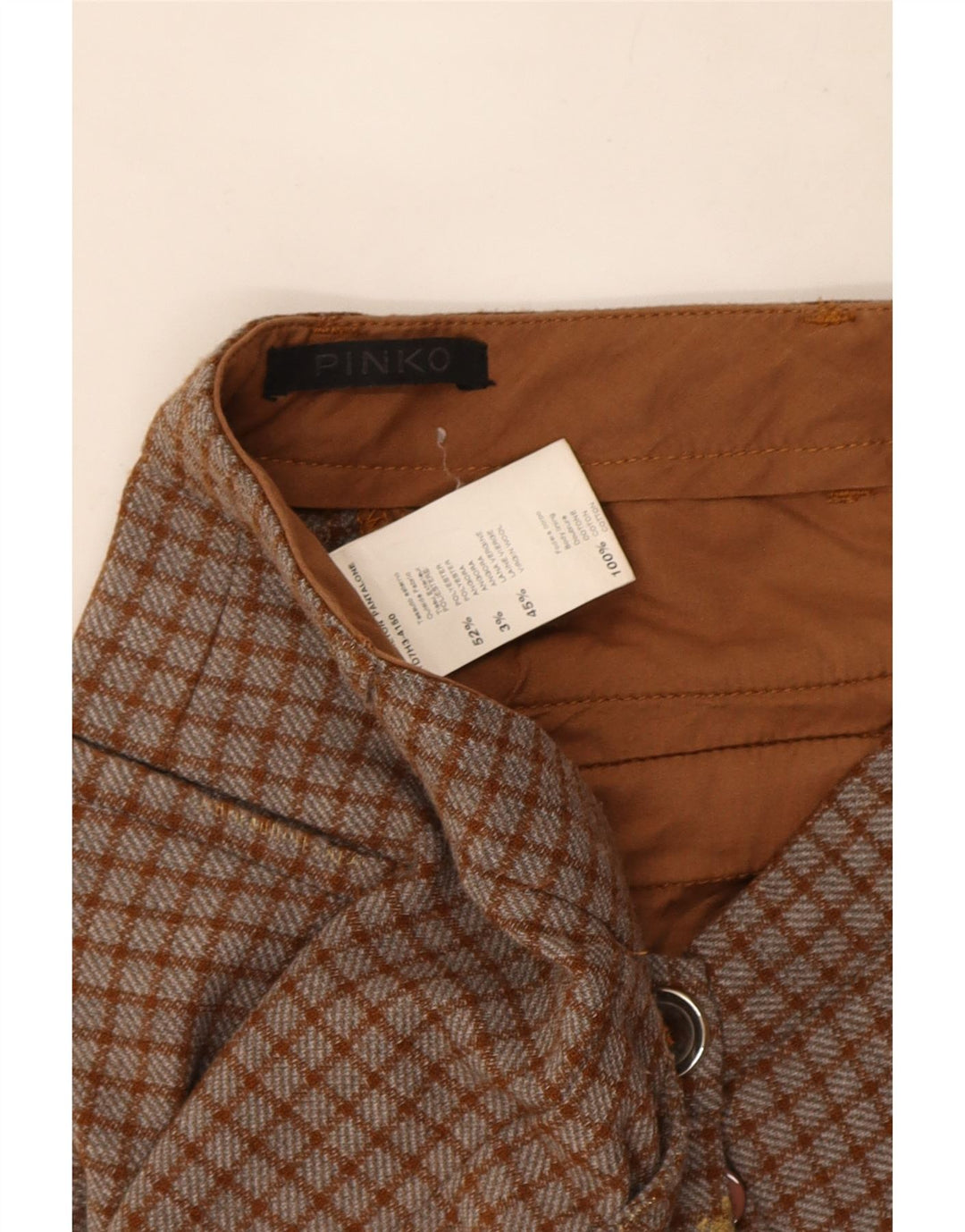 Calça Chino Feminina Slim Pinko W26 L26 Poliéster Xadrez Marrom