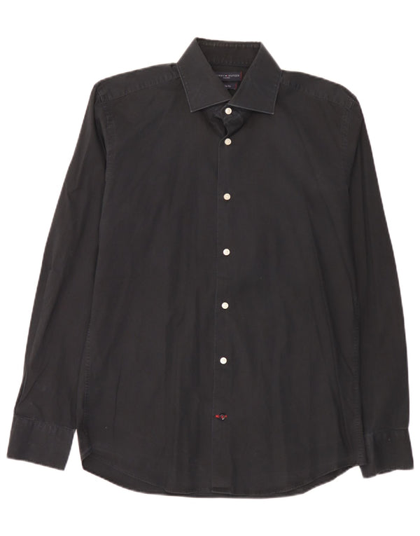 Camisa masculina Tommy Hilfiger sob medida Slim Fit tamanho 40 15 3/4 médio preto