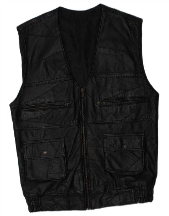 Colete de couro masculino VINTAGE UK 38 patchwork preto médio