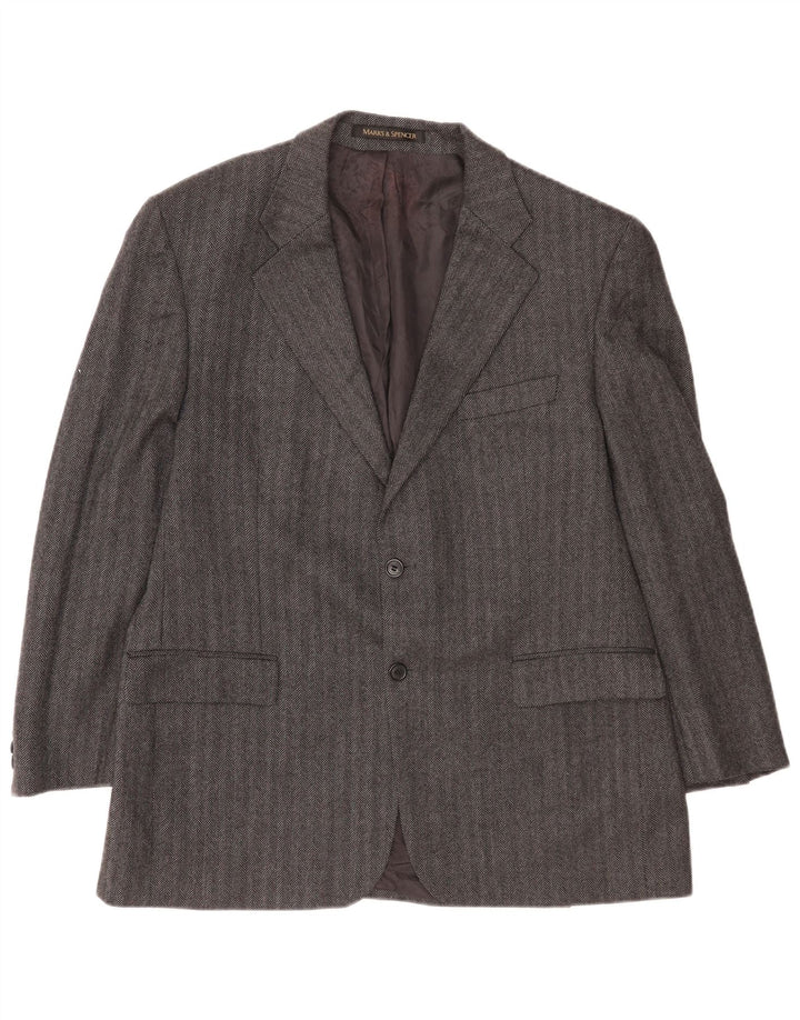 Jaqueta blazer masculina de 2 botões Marks & Spencer Reino Unido 44 XL cinza risca de giz lã