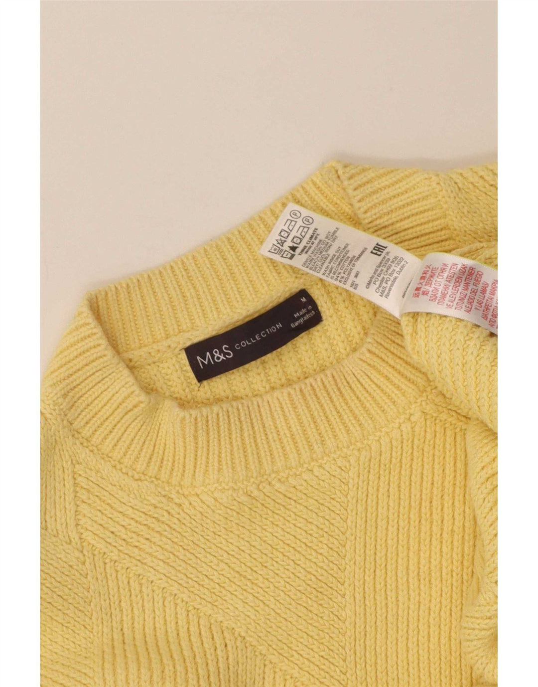 Suéter feminino Marks & Spencer com gola redonda Reino Unido 14 algodão amarelo médio