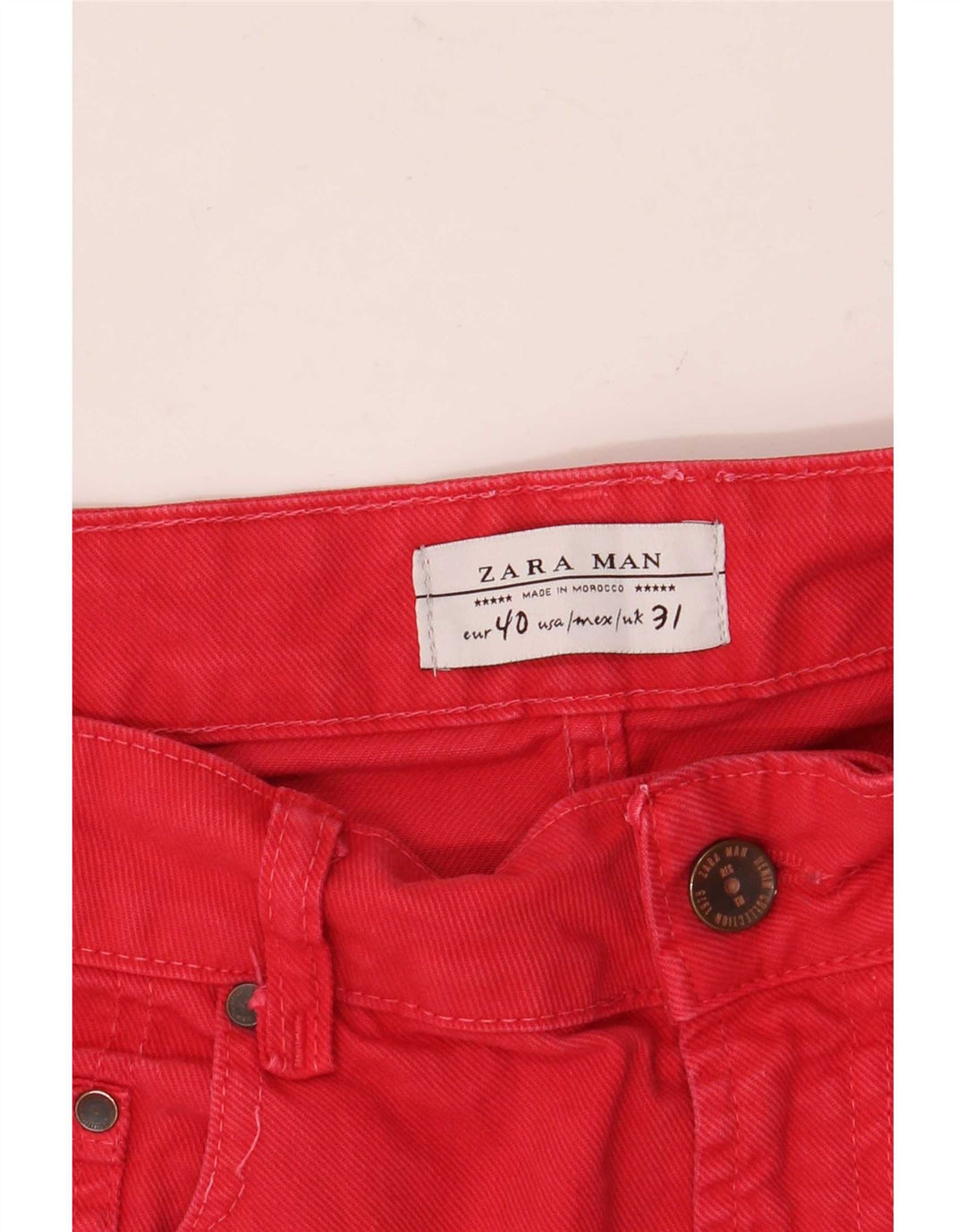 Zara Mens Denim Shorts EU 40 Médio W31 Vermelho
