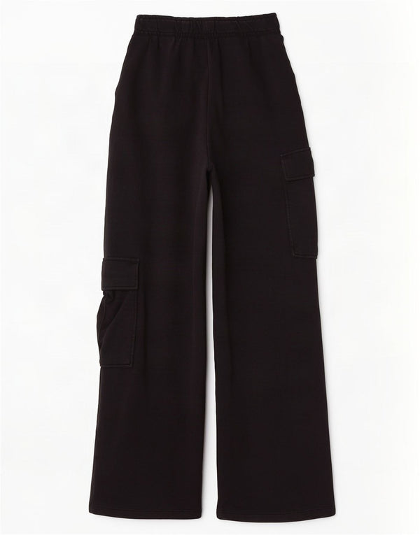 Zara Calça feminina de treino cargo larga com perna larga Reino Unido 8 algodão preto pequeno