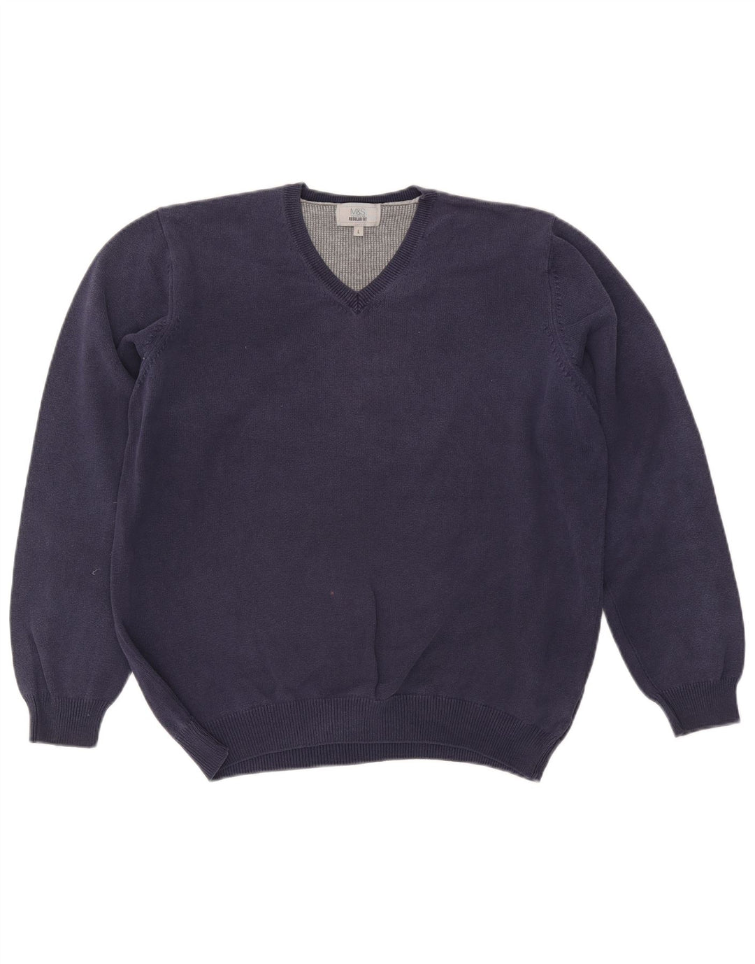 Suéter masculino Marks & Spencer de ajuste regular com decote em V grande azul marinho