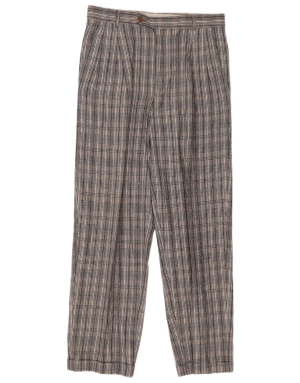 Calça feminina vintage de cintura alta IT 46 grande W30 L30 cinza xadrez