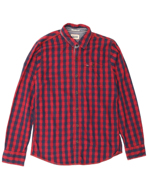 Camisa masculina Tommy Hilfiger Regular Fit pequena vermelha xadrez de algodão