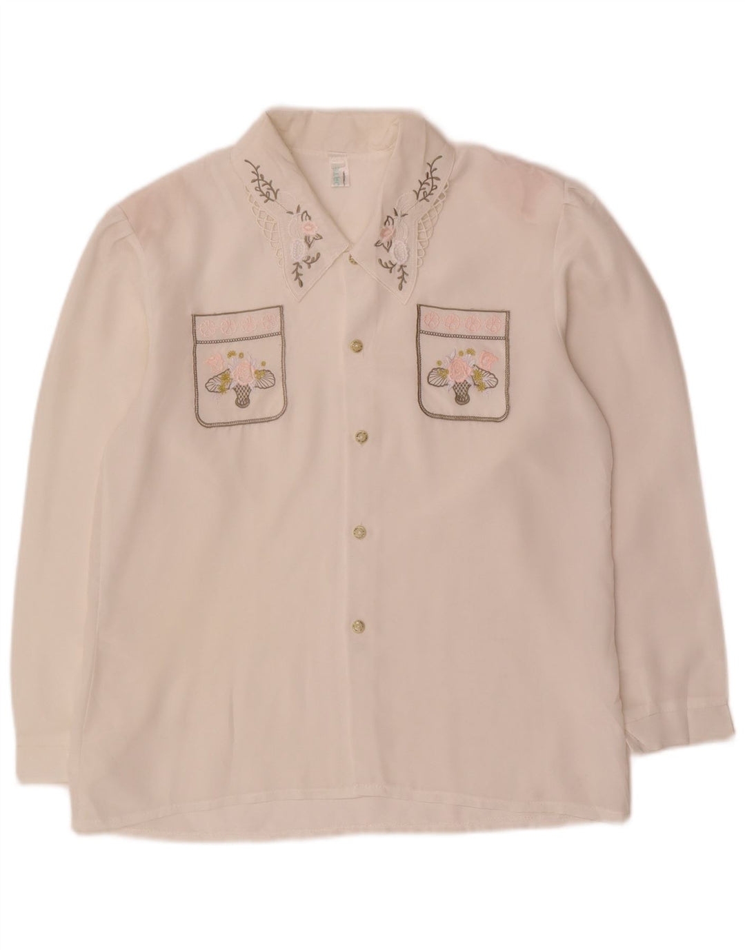 Blusa feminina vintage UK 14 médio floral branco