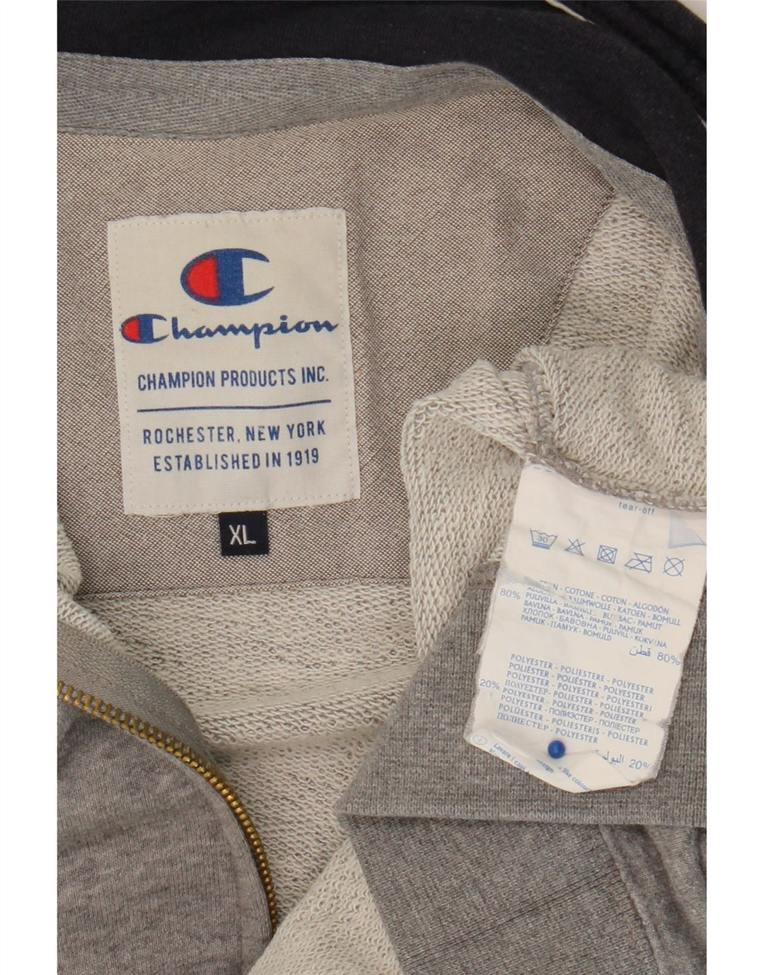 CHAMPION Jaqueta masculina de agasalho XL cinza manchado de algodão