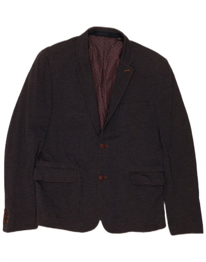 Jaqueta blazer masculina de 2 botões Ted Baker tamanho 5 XL azul marinho algodão