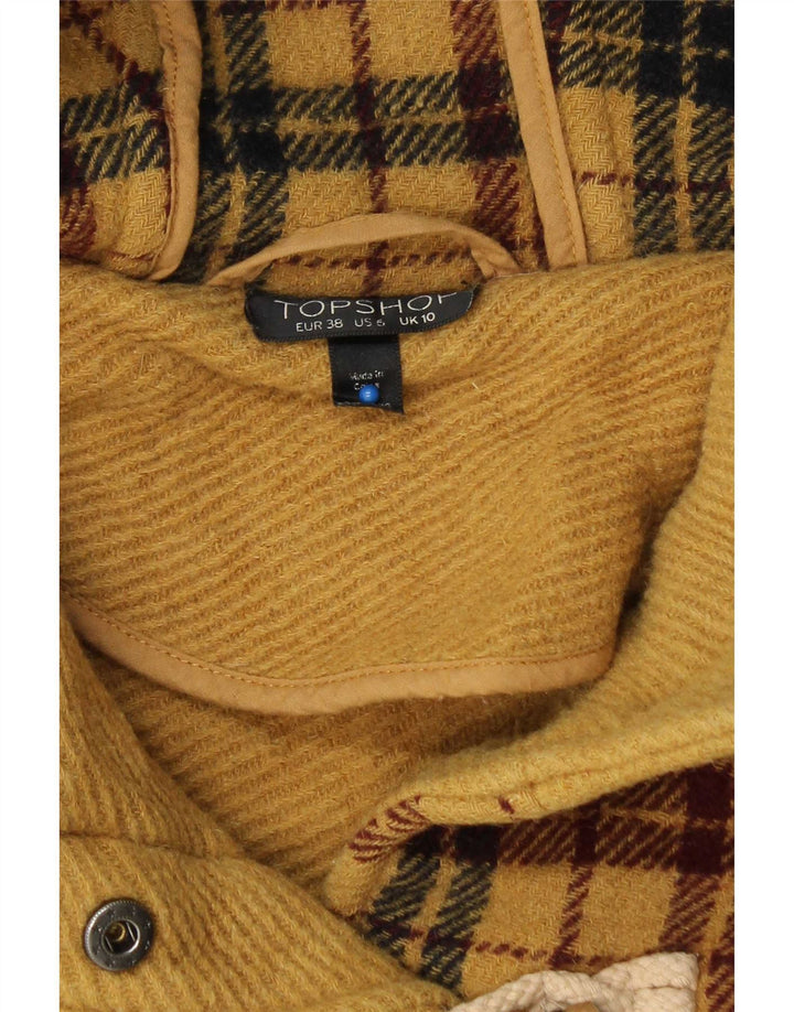 Jaqueta feminina com capuz Topshop UK 10 pequena lã xadrez amarela