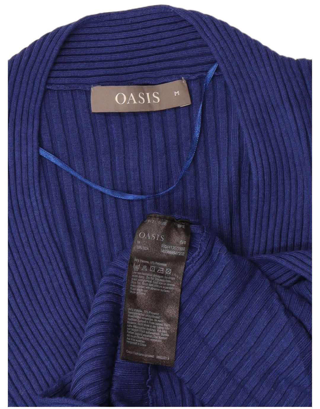 Suéter feminino Oasis com decote em V Reino Unido 12 viscose azul médio