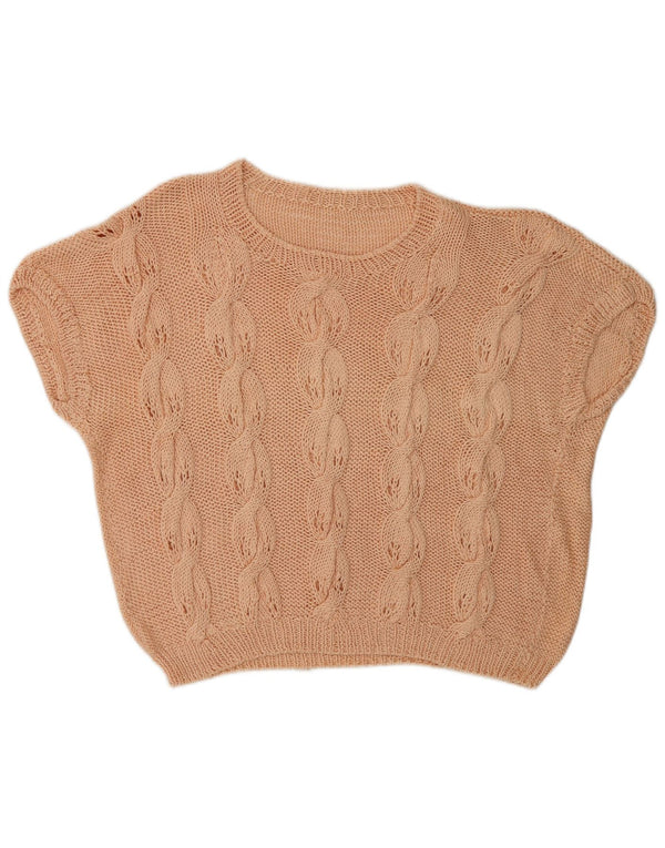 Suéter feminino vintage de manga curta com gola canoa Reino Unido 16 grande rosa