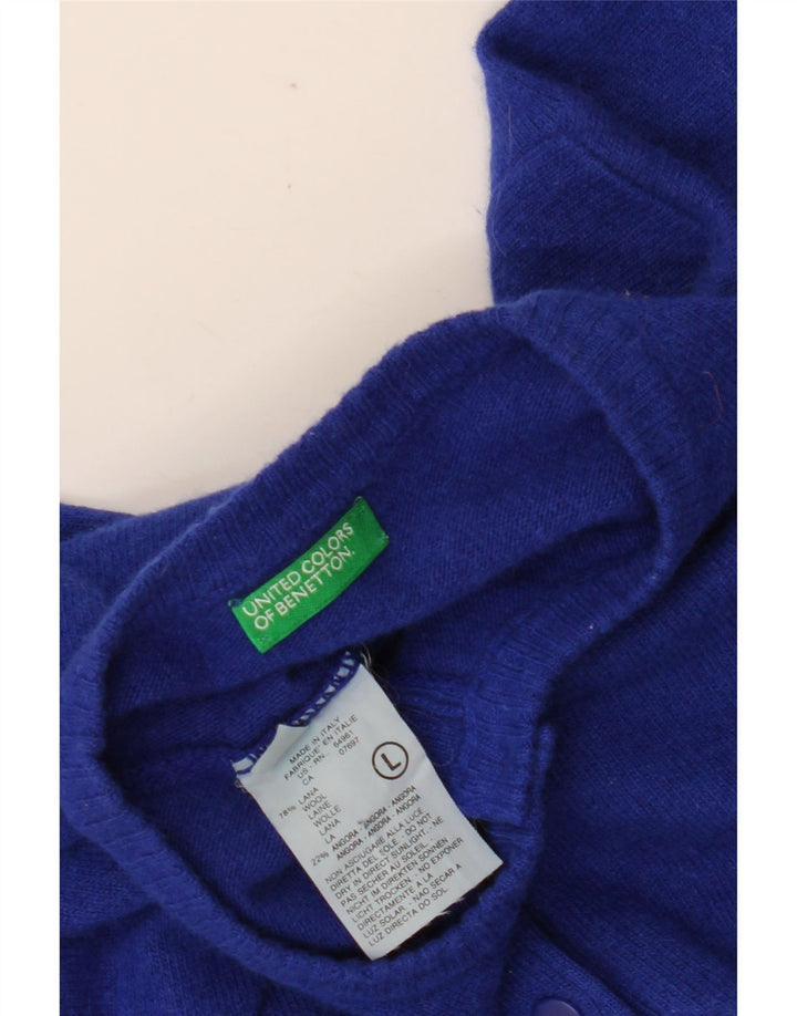 Suéter cardigã feminino BENETTON UK 14 grande lã azul