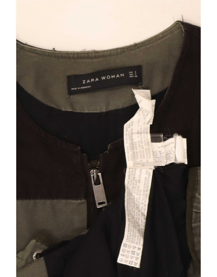 Jaqueta utilitária feminina Zara UK 10 pequena cáqui colorblock viscose