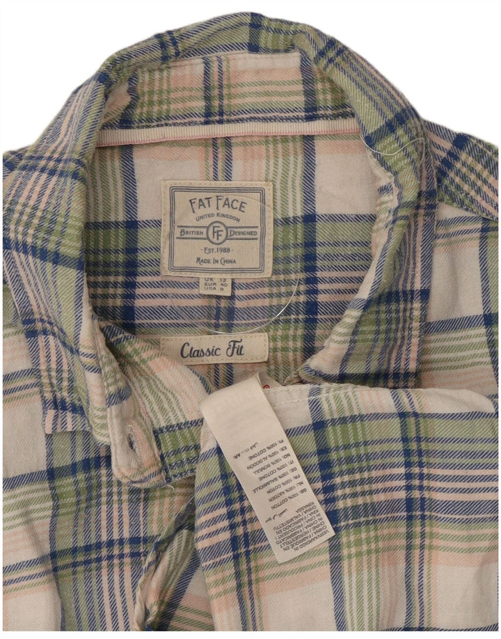 Camisa feminina de flanela Fat Face Classic Fit Reino Unido 12 média xadrez multicolorida