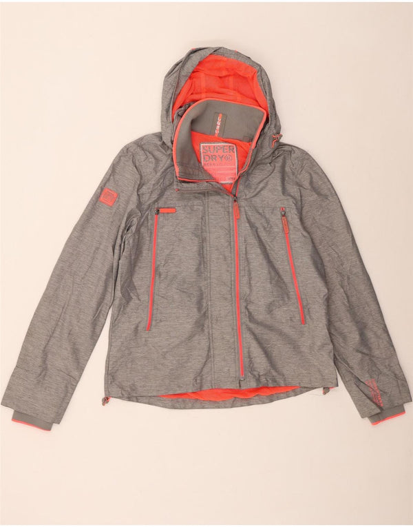 Jaqueta de chuva com capuz feminina Superdry UK 18 XL cinza nylon