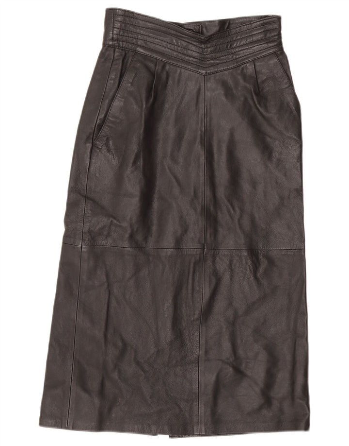 Saia de couro feminina vintage UE 36 pequena W26 couro preto