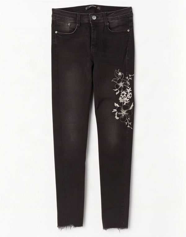 Zara Calça Jeans Skinny Trafaluc Feminina EU 36 XS W26 L27 Preto Floral