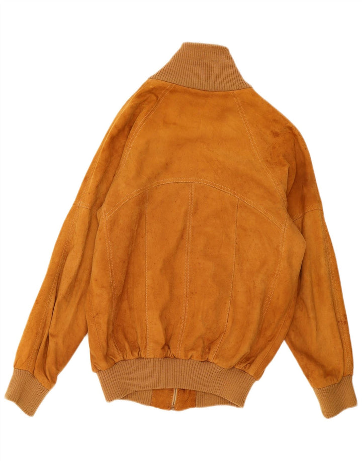 Jaqueta bomber masculina vintage de camurça IT 50 couro bege grande