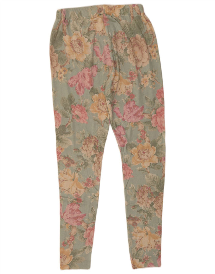 Leggings femininas vintage UK 12 viscose floral azul médio