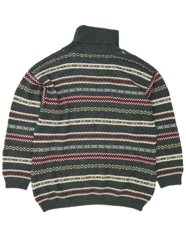 Suéter masculino vintage com gola redonda grande verde Fair Isle