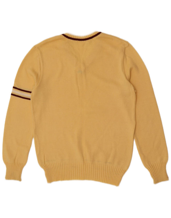 Suéter vintage masculino com decote em V XS amarelo colorblock