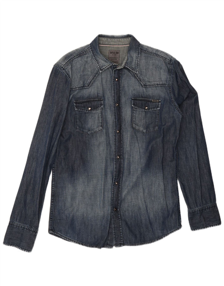 Camisa jeans masculina Rifle grande algodão azul marinho