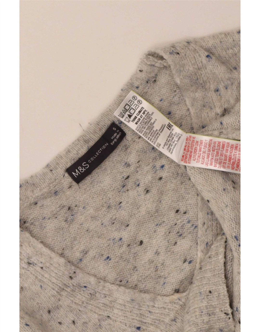 Suéter feminino Marks & Spencer com decote em V Reino Unido 10 pequeno cinza manchado