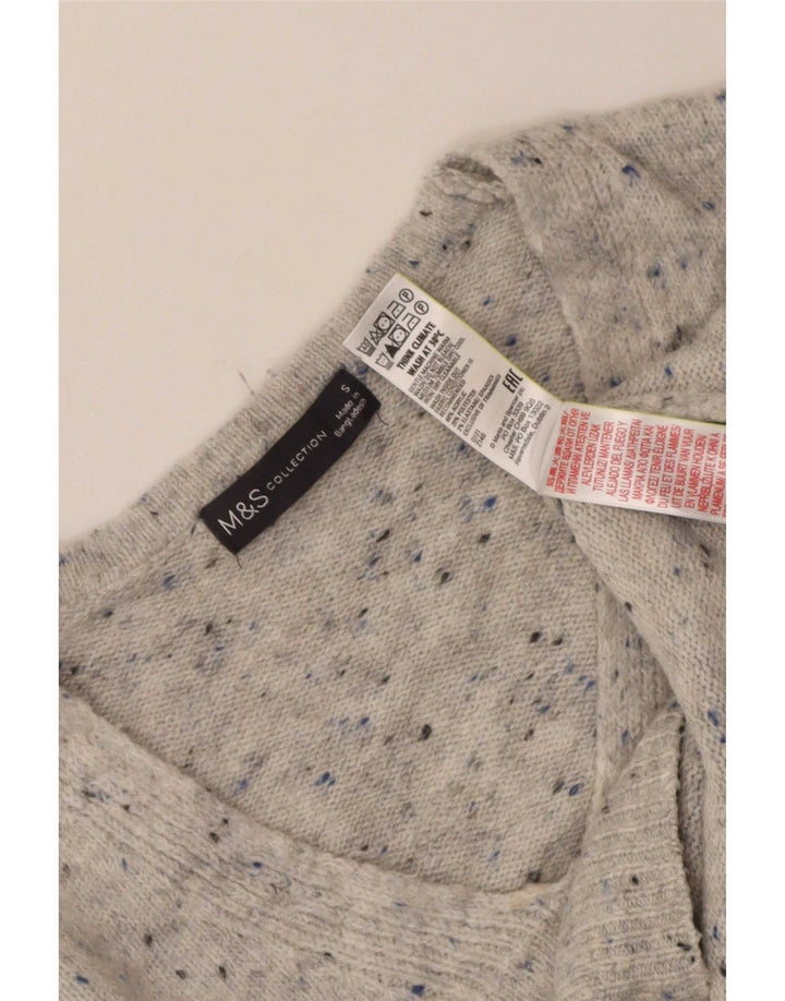 Suéter feminino Marks & Spencer com decote em V Reino Unido 10 pequeno cinza manchado