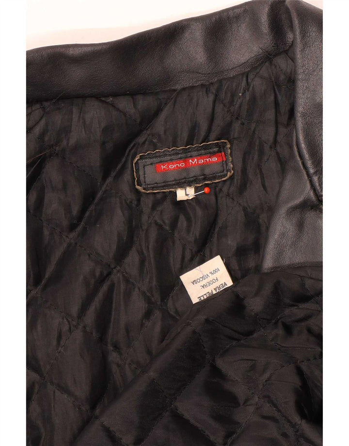 Casaco de couro feminino vintage UK 14 grande preto