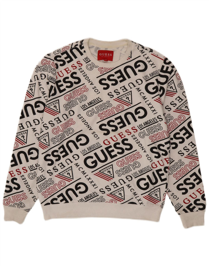 Guess moletom gráfico masculino jumper médio algodão branco