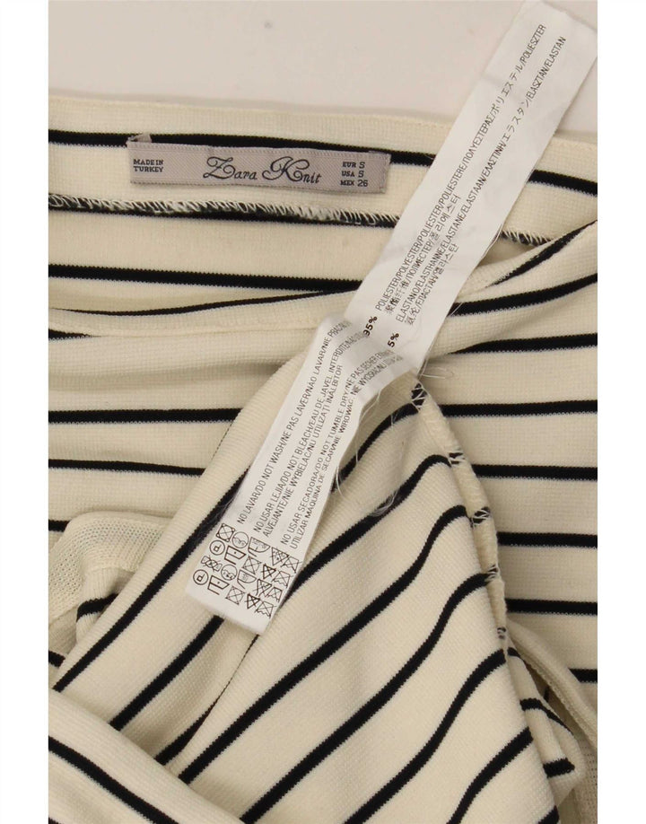 Vestido maxi feminino sem mangas Zara UK 10 pequeno poliéster listrado branco