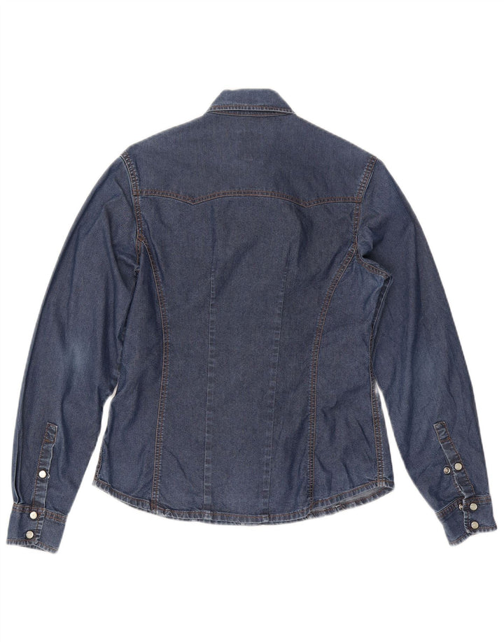 Camisa jeans feminina BOOSLEY Reino Unido 12 algodão azul médio
