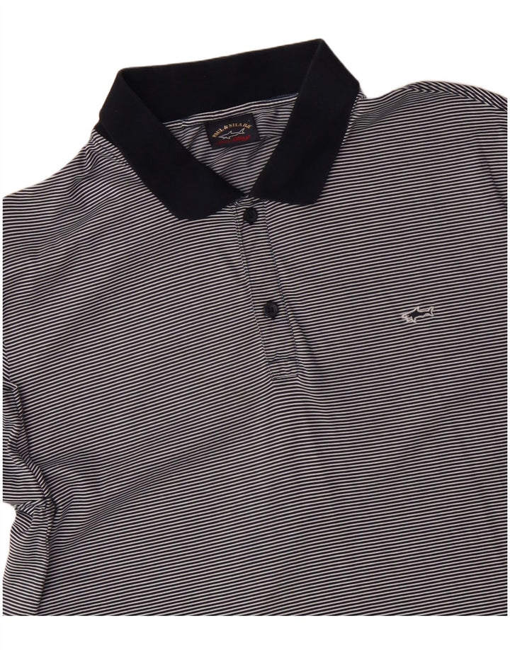 Camisa polo masculina PAUL & SHARK grande algodão listrado azul marinho