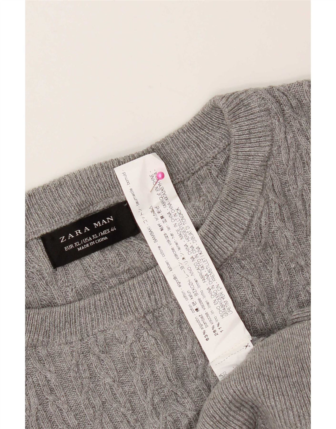 Zara Suéter masculino com gola redonda XL algodão cinza