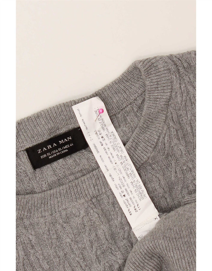 Zara Suéter masculino com gola redonda XL algodão cinza