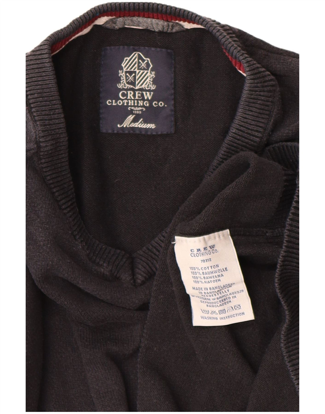 CREW CLOTHING Suéter masculino com decote em V, algodão preto médio