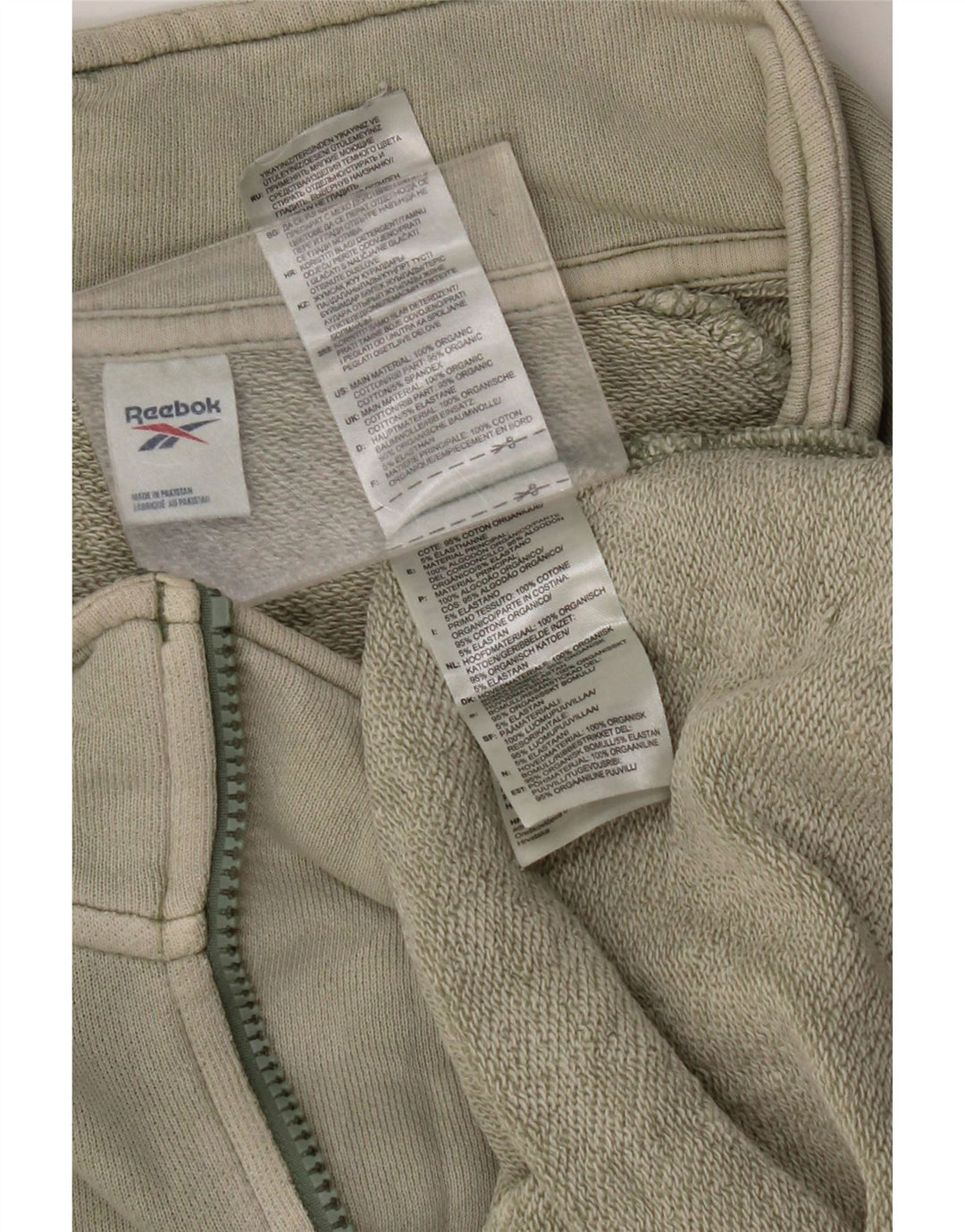 Suéter masculino REEBOK com zíper e gola grande de algodão cáqui