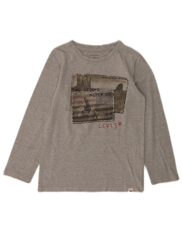 Top gráfico Levi's Boys manga comprida 7-8 anos algodão manchado cinza