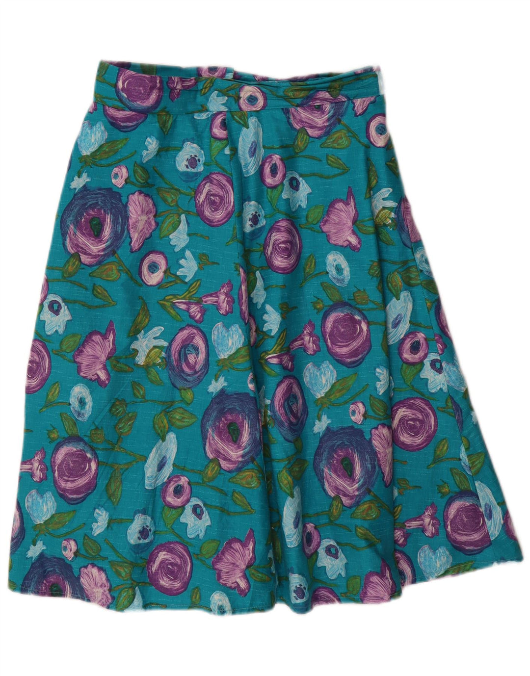 Saia evasê feminina VINTAGE W28 floral azul médio