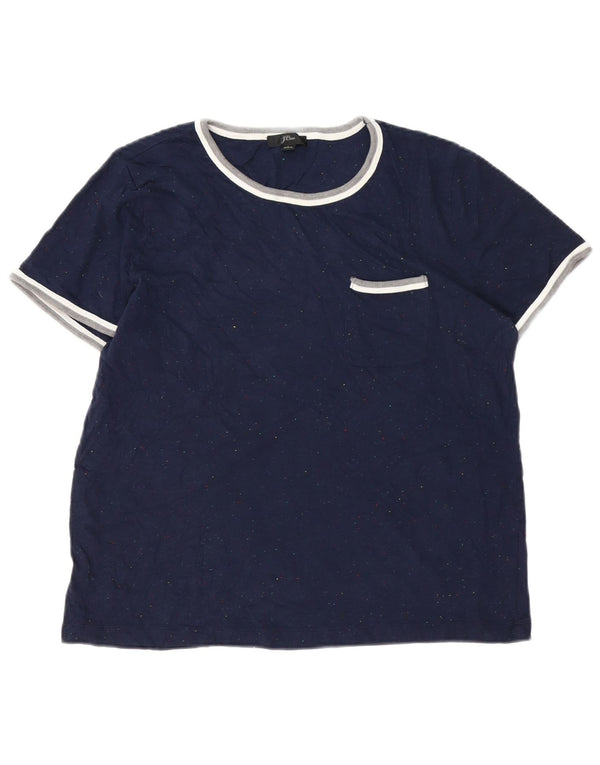 J. Crew Camiseta feminina Top UK 16 grande algodão manchado azul marinho